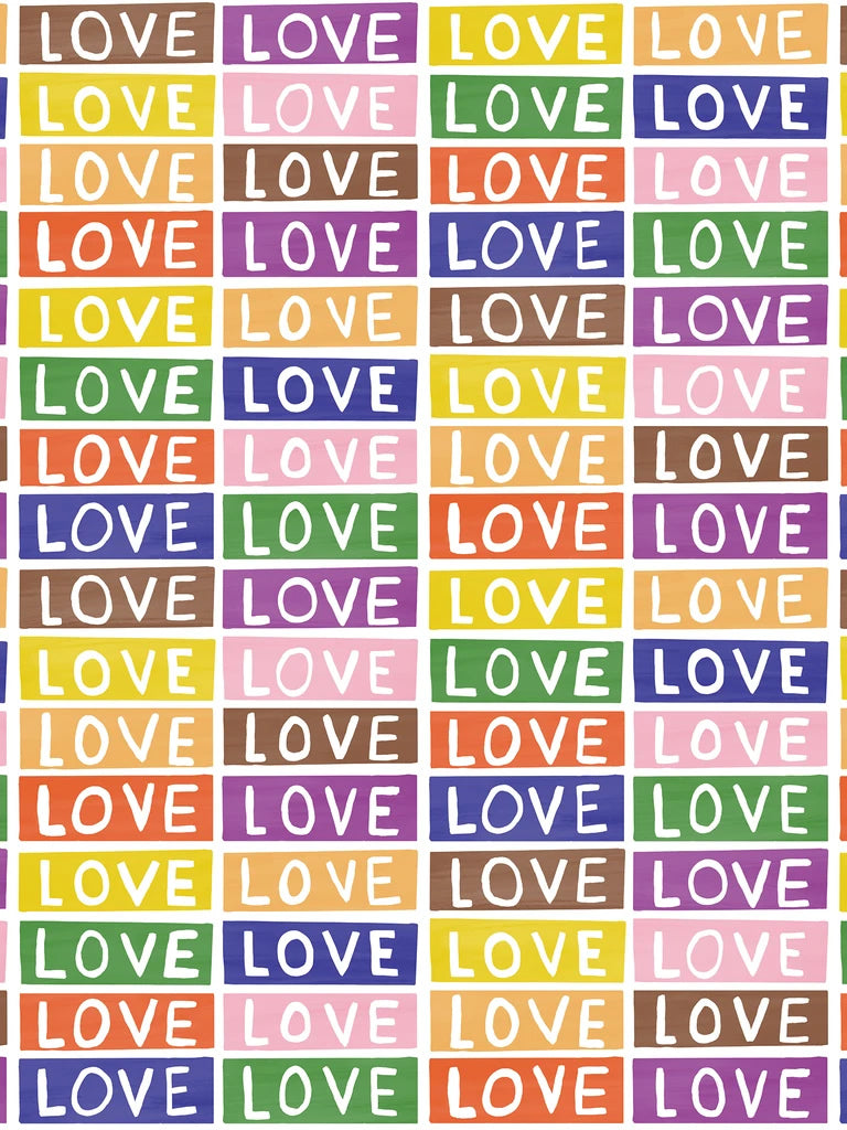 media image for Love Wallpaper in Rainbow on White by Larry Yes for Thatcher Studio 249