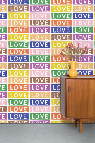 product image for Love Wallpaper in Rainbow on White by Larry Yes for Thatcher Studio 37