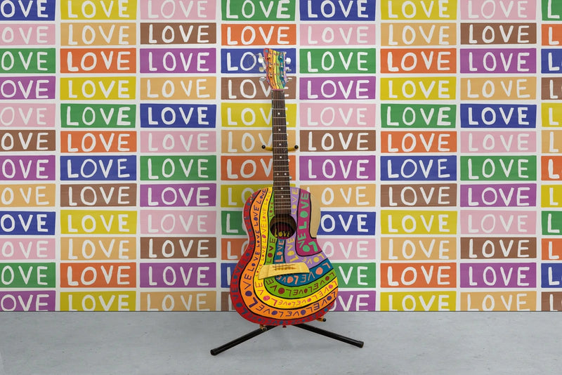 media image for Love Wallpaper in Rainbow on White by Larry Yes for Thatcher Studio 25