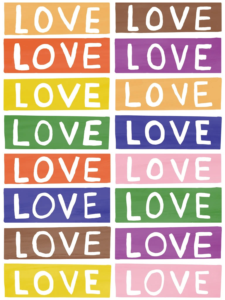 media image for Love Wallpaper in Rainbow on White by Larry Yes for Thatcher Studio 24