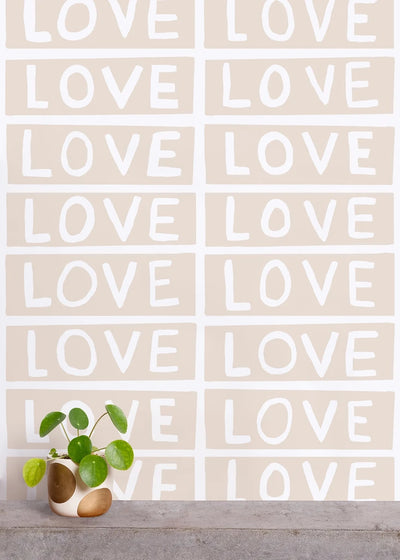 product image for Love Wallpaper in Taupe on White by Larry Yes for Thatcher Studio 85