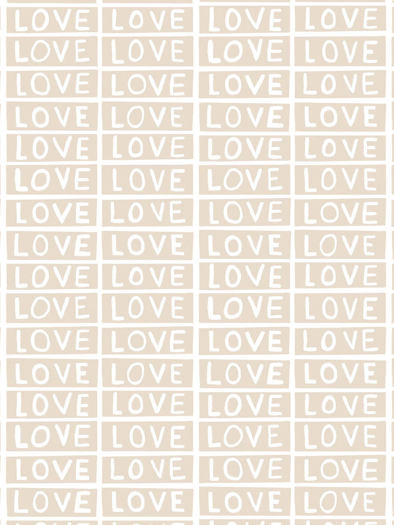 media image for Love Wallpaper in Taupe on White by Larry Yes for Thatcher Studio 25