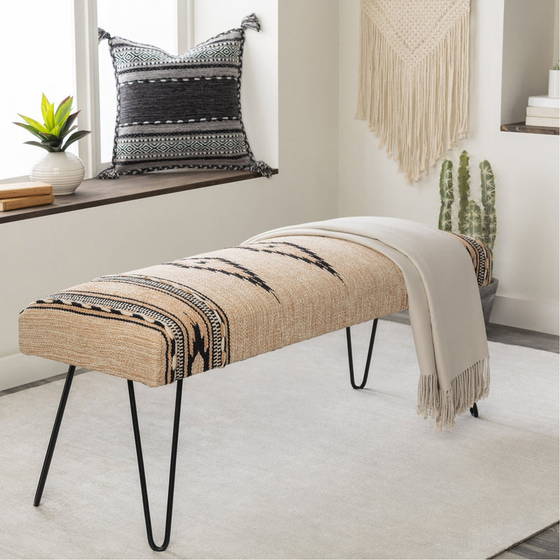 media image for Miriam MAM-002 Upholstered Bench in Cream & Black by Surya 221