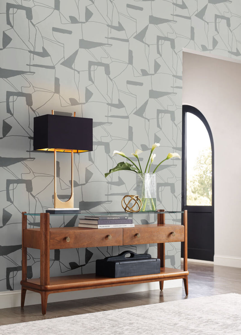 media image for Abstract Geo Wallpaper in Fog/Silver from the Modern Metals Second Edition 262