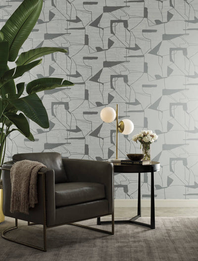 product image for Abstract Geo Wallpaper in Fog/Silver from the Modern Metals Second Edition 46