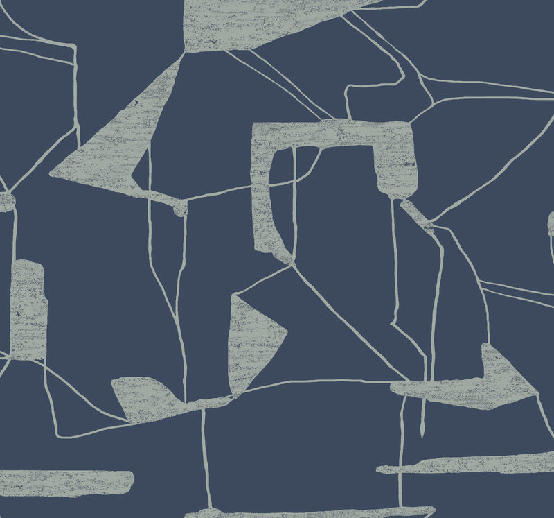 media image for Abstract Geo Wallpaper in Navy/Silver from the Modern Metals Second Edition 268