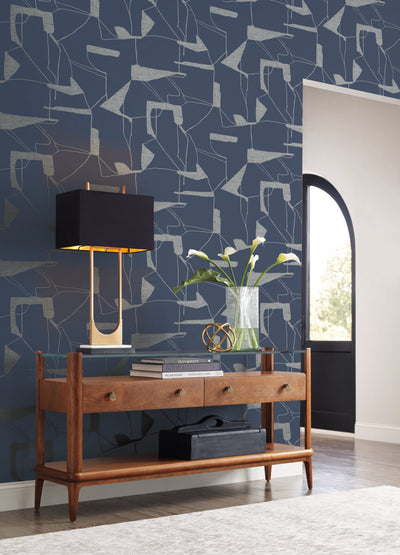product image for Abstract Geo Wallpaper in Navy/Silver from the Modern Metals Second Edition 87