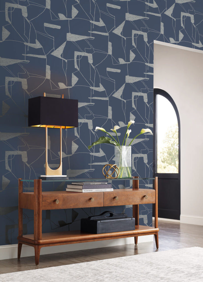 media image for Abstract Geo Wallpaper in Navy/Silver from the Modern Metals Second Edition 286