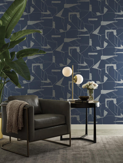 product image for Abstract Geo Wallpaper in Navy/Silver from the Modern Metals Second Edition 41