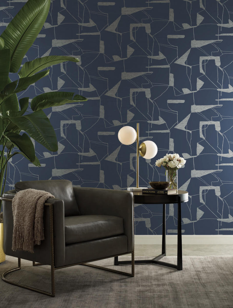 media image for Abstract Geo Wallpaper in Navy/Silver from the Modern Metals Second Edition 227