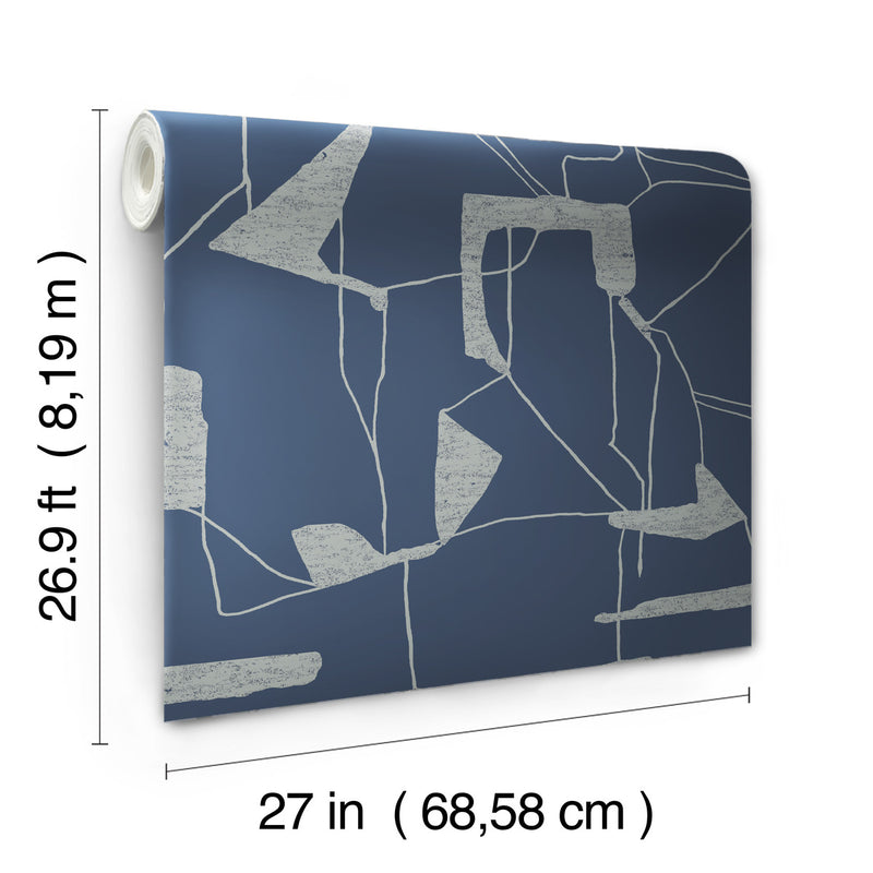 media image for Abstract Geo Wallpaper in Navy/Silver from the Modern Metals Second Edition 235