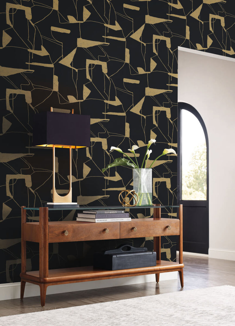media image for Abstract Geo Wallpaper in Black/Gold from the Modern Metals Second Edition 296