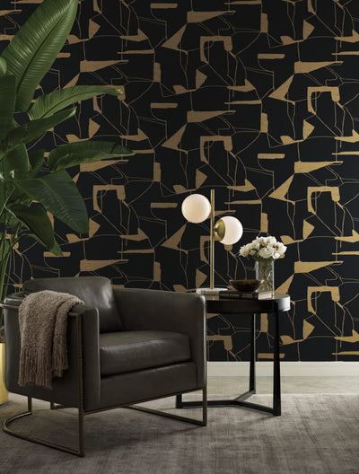product image for Abstract Geo Wallpaper in Black/Gold from the Modern Metals Second Edition 61