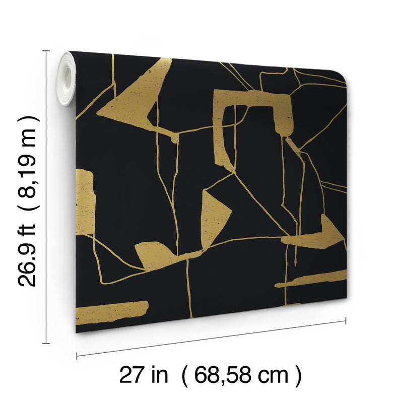 media image for Abstract Geo Wallpaper in Black/Gold from the Modern Metals Second Edition 287