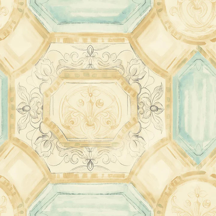 media image for Julius Turquoise/Gold Wallpaper from the Romance Collection by Mayflower 260