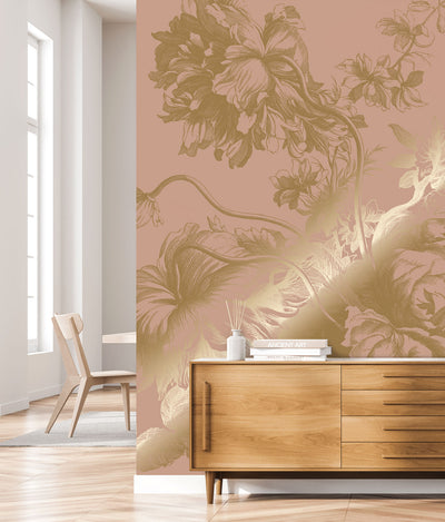 product image for Gold Metallic Wall Mural No. 1 Engraved Flowers in Nude 54
