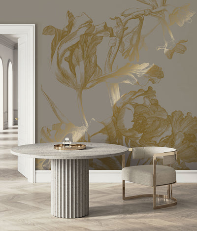 product image of Gold Metallic Wall Mural No. 1 Engraved Flowers in Grey 523