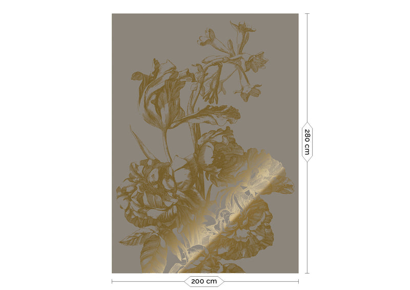 media image for Gold Metallic Wall Mural No. 1 Engraved Flowers in Grey 254