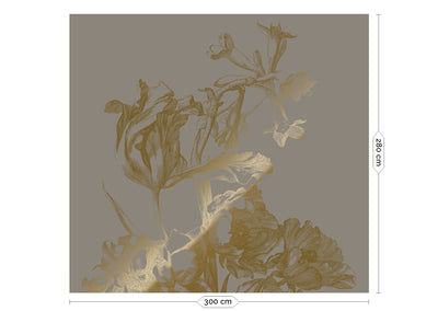 product image for Gold Metallic Wall Mural No. 1 Engraved Flowers in Grey 67