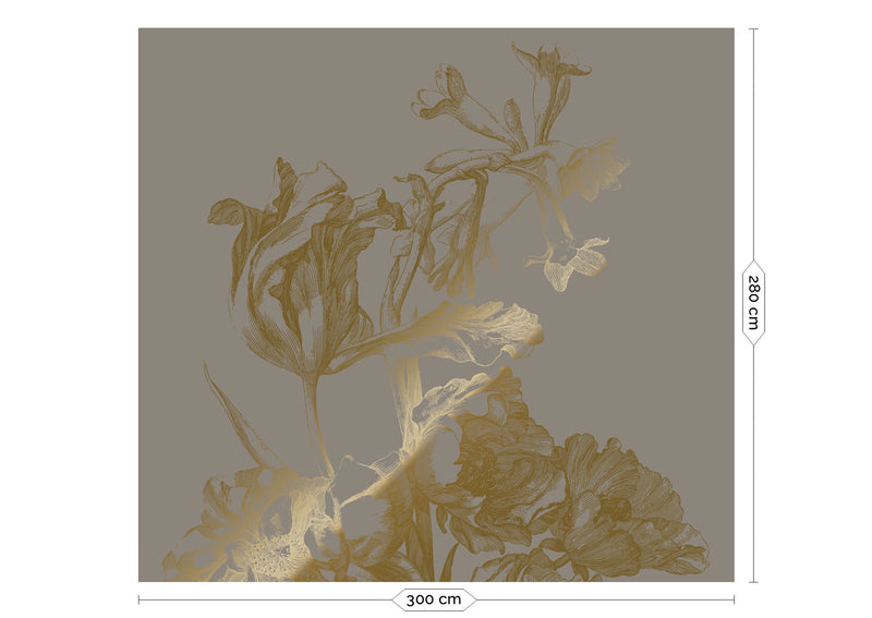 media image for Gold Metallic Wall Mural No. 1 Engraved Flowers in Grey 290