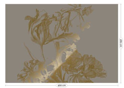 product image for Gold Metallic Wall Mural No. 1 Engraved Flowers in Grey 59