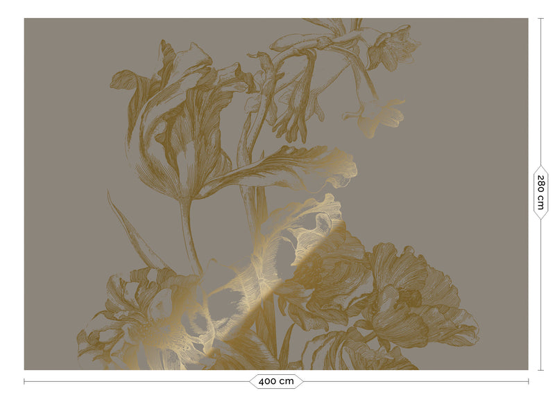 media image for Gold Metallic Wall Mural No. 1 Engraved Flowers in Grey 266
