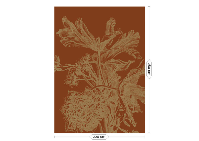 media image for Gold Metallic Wall Mural in Engraved Flowers Terra 253