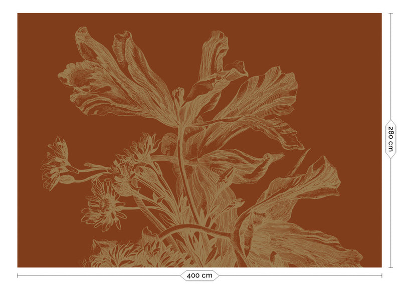 media image for Gold Metallic Wall Mural in Engraved Flowers Terra 219