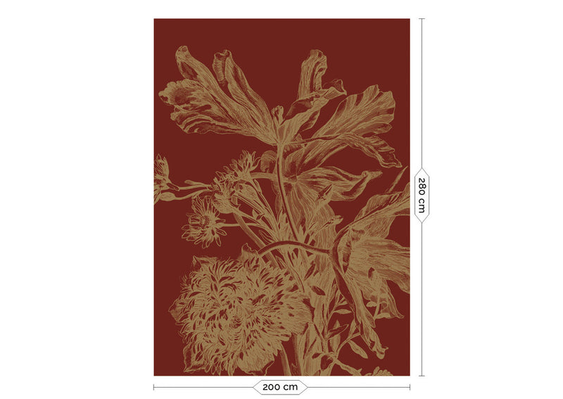 media image for Gold Metallic Wall Mural in Engraved Flowers Bordeaux 211