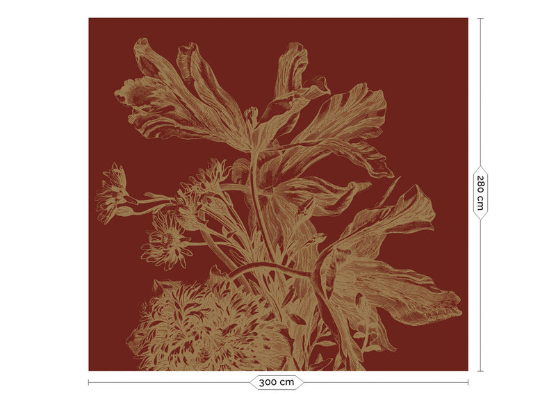 media image for Gold Metallic Wall Mural in Engraved Flowers Bordeaux 217