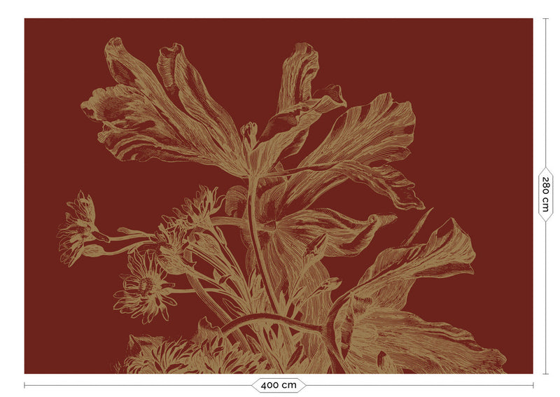 media image for Gold Metallic Wall Mural in Engraved Flowers Bordeaux 265