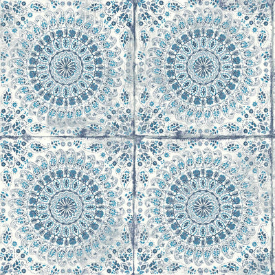 product image of Mandala Boho Tile Wallpaper in Cerulean and Washed Denim from the Boho Rhapsody Collection by Seabrook Wallcoverings 557