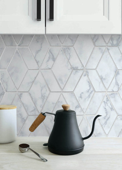 product image for Marble Tile Peel-and-Stick Wallpaper in Grey and Metallic Silver by NextWall 49