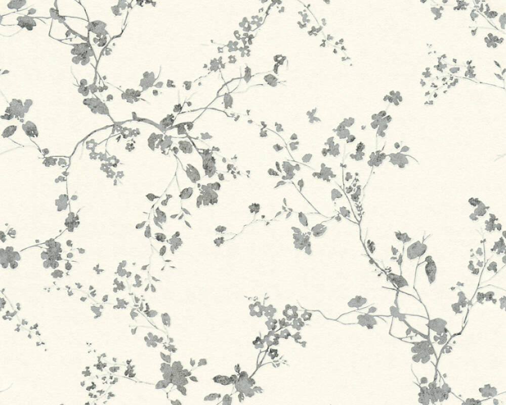 Mea Cottage Floral Wallpaper in White, Metallic, and Black by BD Wall