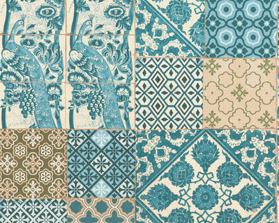 product image for Melissa Tile Deco Wallpaper in Blue, Brown, and Green by BD Wall 2