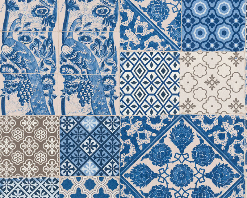 media image for Melissa Tile Deco Wallpaper in Blue and Cream by BD Wall 216