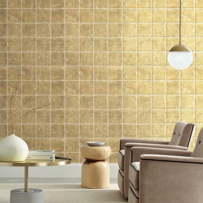 media image for Metal Leaf Squares Wallpaper in Gold from the Ronald Redding 24 Karat Collection by York Wallcoverings 212