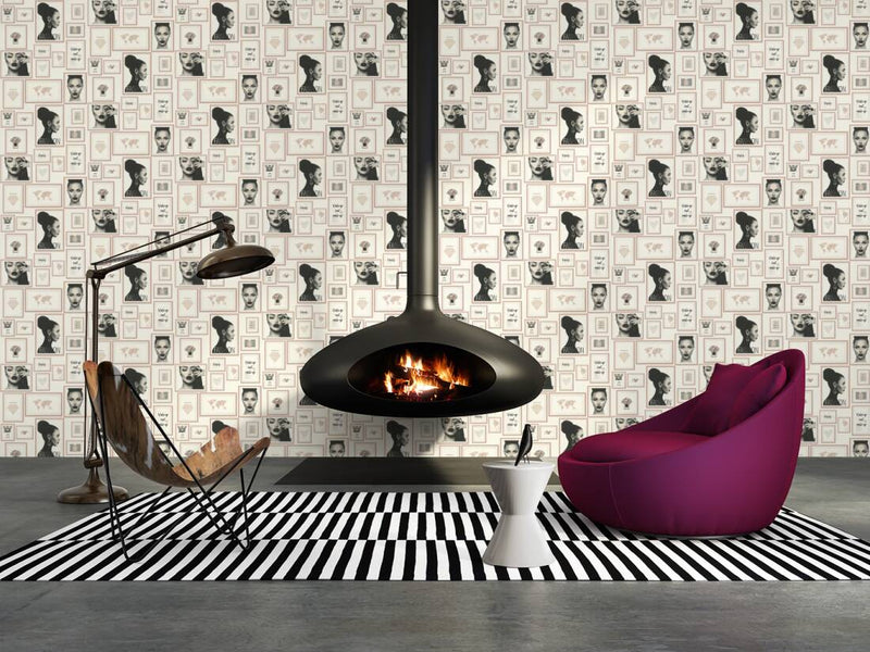 media image for Meya Modern Frames Wallpaper in Beige and White by BD Wall 299