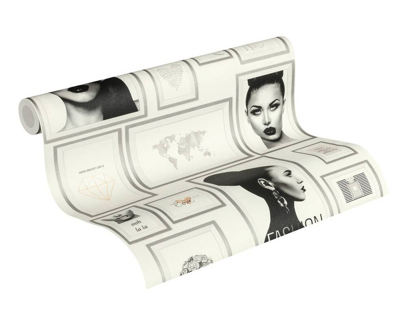 media image for Meya Modern Frames Wallpaper in SIlver and White by BD Wall 239