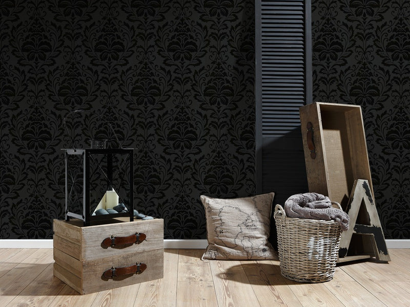 media image for Modern Damask Wallpaper in Black and White design by BD Wall 22