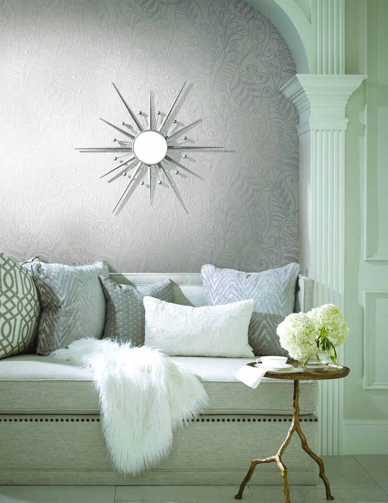media image for Modern Fern Wallpaper in Silver on White from the Breathless Collection by Candice Olson for York Wallcoverings 228