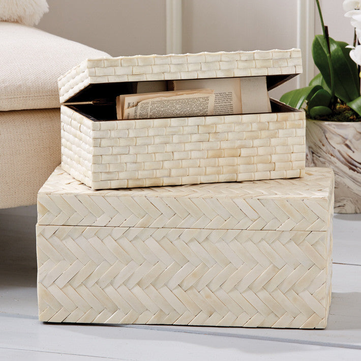 media image for set of 2 basketweave bone boxes design by tozai 2 297