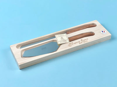 product image for laguiole french olivewood cake set in wood box cake slicer and bread knife 4 95