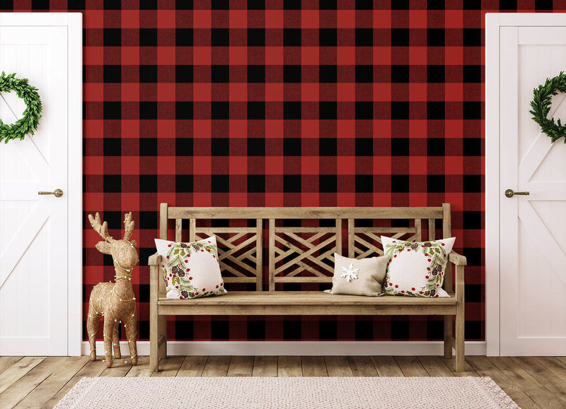 media image for Buffalo Plaid Wallpaper in Red and Black by NextWall 268