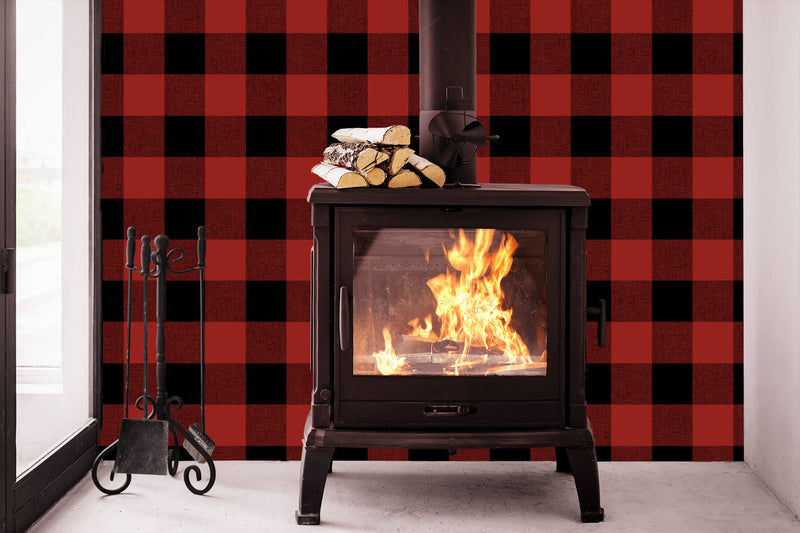 media image for Buffalo Plaid Wallpaper in Red and Black by NextWall 299