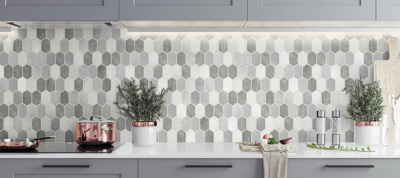media image for Brushed Hex Tile Peel-and-Stick Wallpaper in Icy Grey and Nickel by NextWall 246