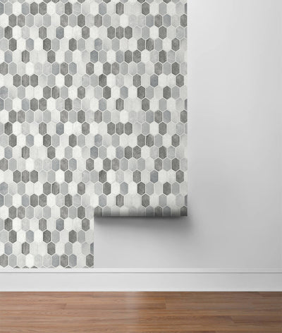 product image for Brushed Hex Tile Peel-and-Stick Wallpaper in Icy Grey and Nickel by NextWall 42