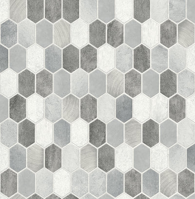 product image of Brushed Hex Tile Peel-and-Stick Wallpaper in Icy Grey and Nickel by NextWall 577