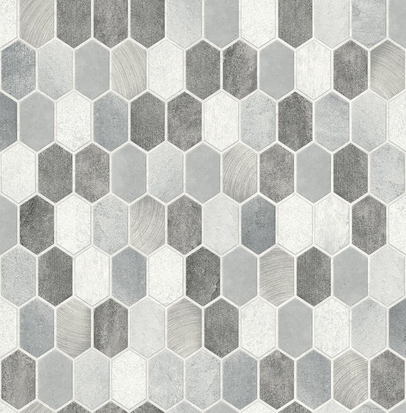 media image for Brushed Hex Tile Peel-and-Stick Wallpaper in Icy Grey and Nickel by NextWall 255