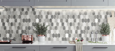 product image for Brushed Hex Tile Peel-and-Stick Wallpaper in Pavestone and Chrome by NextWall 18